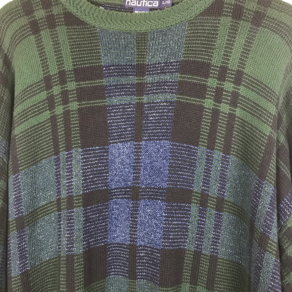 Vintage Nautica classic green and blue plaid sweater 90’s - Picture 3 of 5